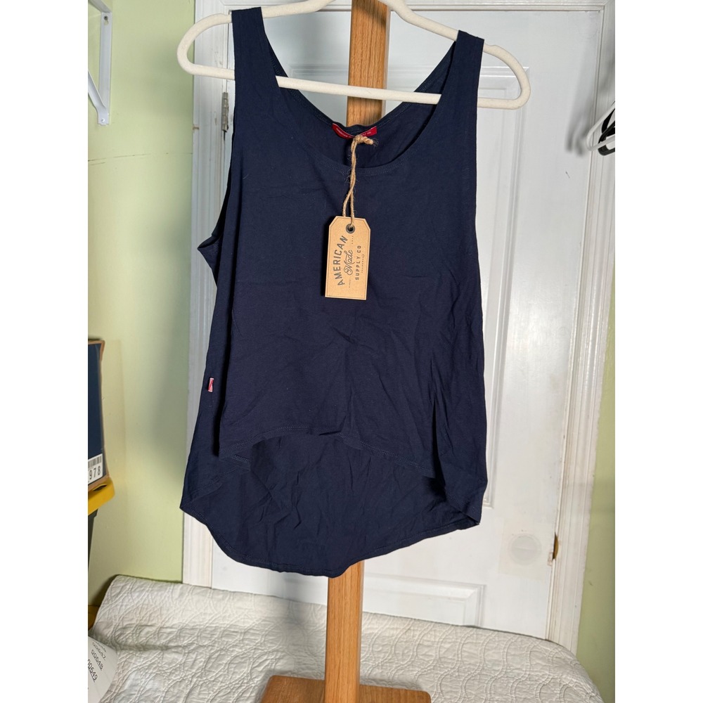 American Made Supply Co Navy Blue High Low Scoop Neck Tank Top NWT
